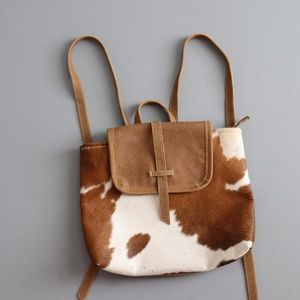 Myra Cowhide Backpack Purse - Brown and White